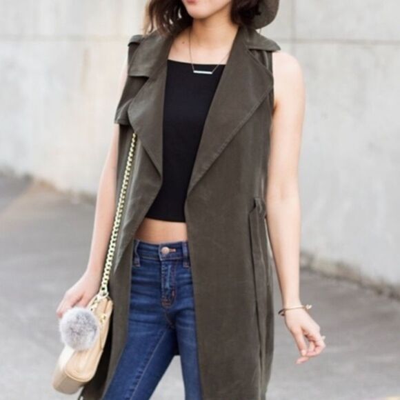 Anthro Elevenses Army Green Trench Style Jacket - Picture 1 of 8